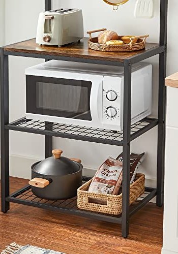 VASAGLE kjkkenhylle, m. 12 kroker og 4 hyller - rustikk brun sponplate og sort stl