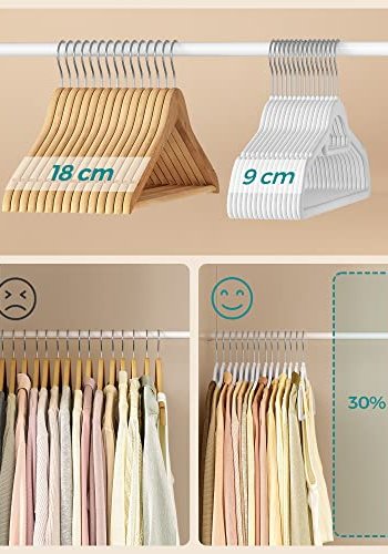 SONGMICS kleshenger, sklisikker, 360° svingbare kroker - hvit flyel (sett med 50 stk)