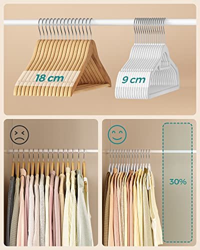 SONGMICS kleshenger, sklisikker, 360° svingbare kroker - hvit flyel (sett med 50 stk)