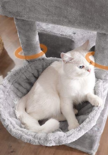 FEANDREA stor skrapestolpe, 8 niver, 2 plattformer, 3 huler, 2 Pom Poms, 2 kurver - lysegr plysj