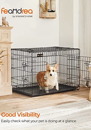 FEANDREA hundeboks, sammenleggbar, med hndtak og 2 drer - svart jern