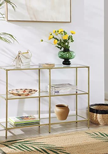 VASAGLE konsollbord, m. 2 hyller - herdet glass og gullstl (100x30)