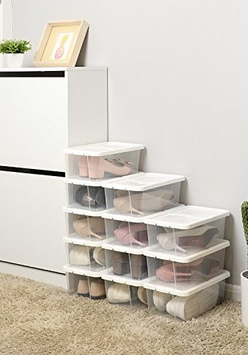 SONGMICS skoboks, med lokk, for sko opp til strrelse 41 - hvit og klar polypropylen (sett med 12)