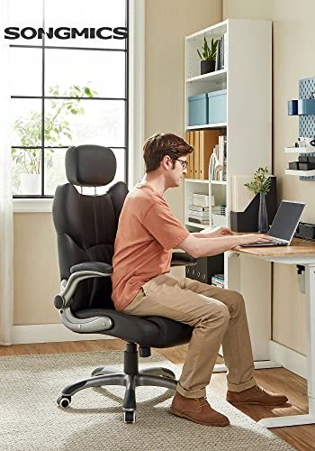 SONGMICS ergonomisk kontorstol, m. armln, vippefunktion, hjul - sort kunstlder