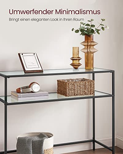 VASAGLE konsolbord, m. 1 hylde - hrdet glas og sort stl (100x35)