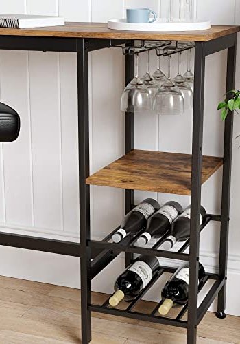 VASAGLE barbord, m. vinglassholder, flaskehyller, hylle - rustikk brun sponplate og sort stl (110x40)
