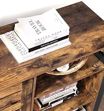 VASAGLE Sideboard, mit 2 Lamellentüren und verstellbaren Einlegeböden – rustikale braune Spanplatte und schwarzer Stahl