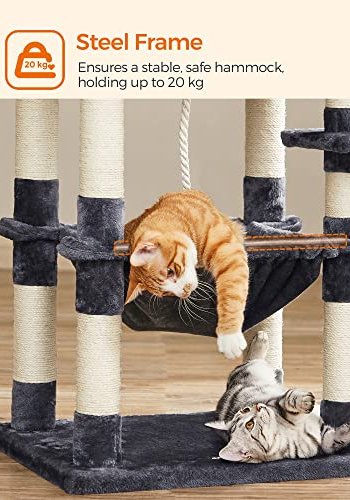 FEANDREA skrapestolpe, 5 niver, 2 plattformer, 1 hule, 2 Pom Poms, 1 hengekye - rykgr plysj