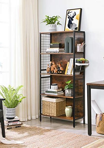 VASAGLE bokhylle, m. 4 S-kroker og 4 hyller - rustikk brun sponplate og sort stl