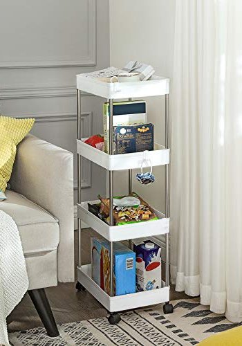 SONGMICS Aufbewahrungswagen, mit 4 Ablagen und Rädern – weißes Polypropylen und Metall