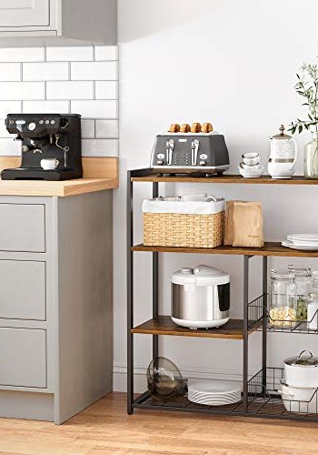 VASAGLE kkkenreol, m. 6 kroge, 2 metaltrdkurve og 4 hylder - rustik brun spnplade og sort stl