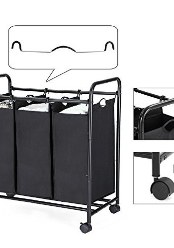 SONGMICS rullende skittentyskurv, m. 3 avtakbare vesker og hjul - svart polyesterstoff og svart jern