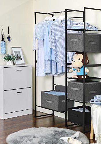 SONGMICS oppbevaringsboks, sammenleggbar, med lokk og hndtak - grtt stoff (sett med 3)