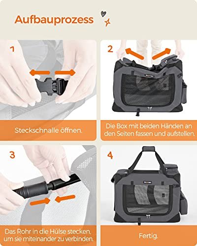 FEANDREA hundbur, hopfllbar djurbur i tyg, 60 x 42 x 42 cm, gr