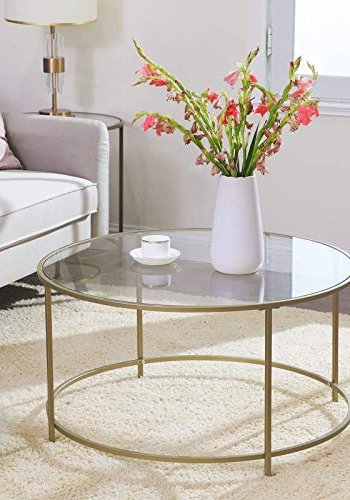 VASAGLE salongbord, rundt - glass og gull stl (84)