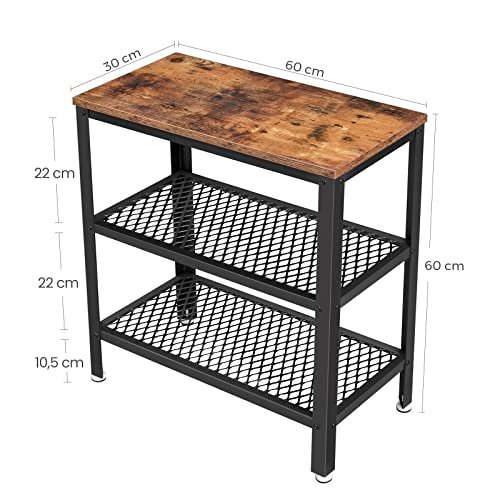 VASAGLE Beistelltisch, m. 2 Gitterablagen, rechteckig – rustikale braune Spanplatte und schwarzer Stahl (60x30)