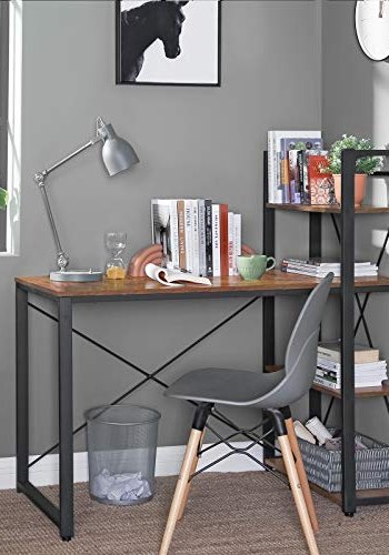 VASAGLE Schreibtisch, m. 3 Ablagen – braune Spanplatte und schwarzer Stahl (60 x 119,3)