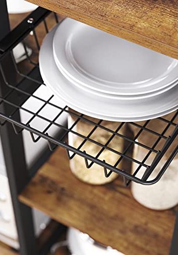 VASAGLE kjkkenhylle, m. 6 kroker, trdkurv og 5 hyller - rustikk brun sponplate og sort stl