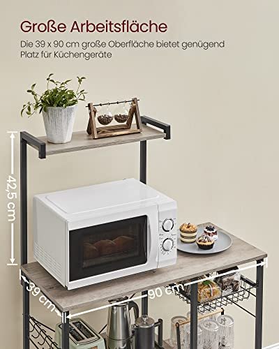 VASAGLE kjkkenhylle, m. 6 S-kroker, trdkurv og 6 hyller - greige sponplater og sort stl