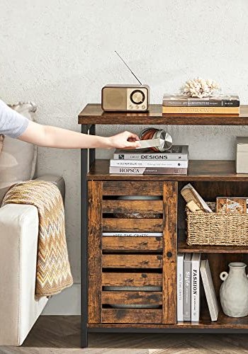 VASAGLE Schrank, mit 2 Lamellentüren, 1 offenem Fach und 2 Einlegeböden – rustikale braune Spanplatte und schwarzer Stahl