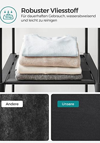 SONGMICS garderobe, sammenleggbar, m. 2 henger og 2 hyller - svart stoff og metall