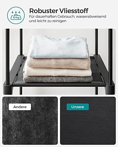 SONGMICS garderobe, sammenleggbar, m. 2 henger og 2 hyller - svart stoff og metall