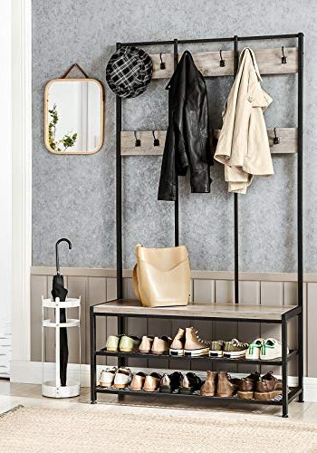 VASAGLE inngangsarrangement, m. 12 kroker, 3 hyller - greige sponplater og sort stl