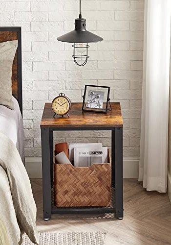 VASAGLE sidebord, m. 1 hylle, firkantet - rustikk brun sponplate og sort stl (45x45)