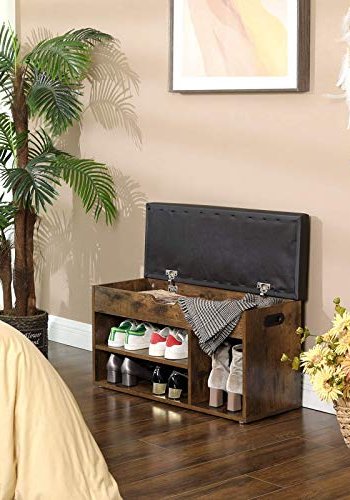 VASAGLE skoskab, m. hynde og 4 rum - sort stof og brun spånplade