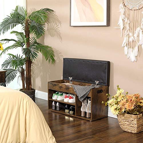 VASAGLE skoskab, m. hynde og 4 rum - sort stof og brun spånplade