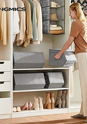 SONGMICS oppbevaringsboks med lokk og magnetisk lukking - gr�tt lin og papp (sett med 4) 