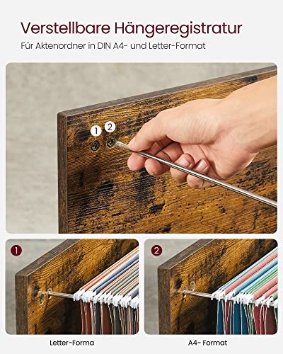 VASAGLE arkivskap, m. 3 skuffer, 1 hylle og hjul - rustikk brun og sort sponplate