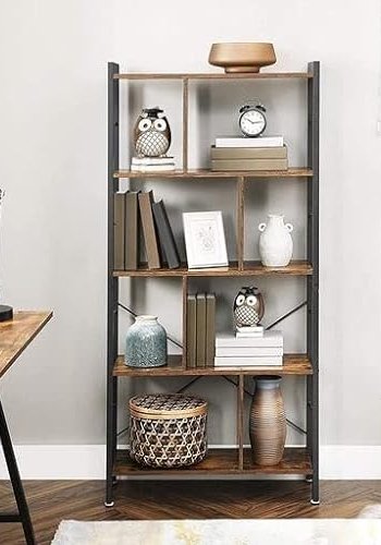 VASAGLE bokhylle, m. 4 hyller - rustikk brun sponplate og sort stl