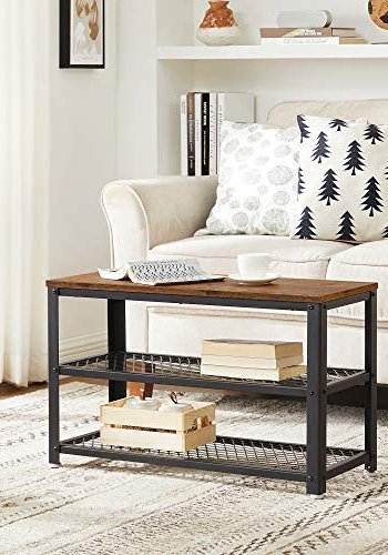 VASAGLE skohylle, m. 2 nettinghyller - brun sponplate og sort stl