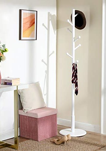 VASAGLE Stummschalter, mit 7 abgerundeten Haken – weißes Gummibaumholz und MDF