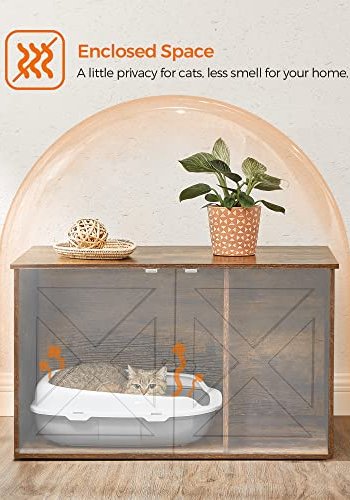 FEANDREA skap for sppelkasse, m. 2 drer og 2 rom - rustikk brun og sort sponplate