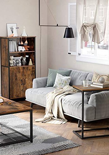 VASAGLE sidebord, rektangulrt - rustikk brun sponplate og sort stl (55x35)