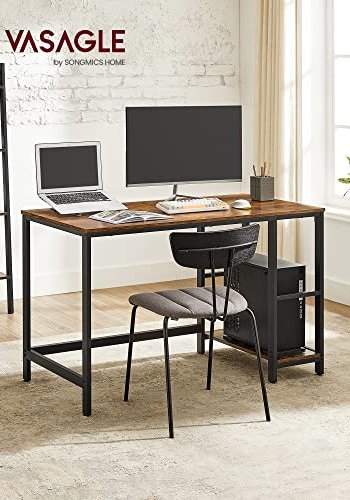 VASAGLE skrivebord, m. 2 hyller - rustikk brun sponplate og sort stl (120x60)