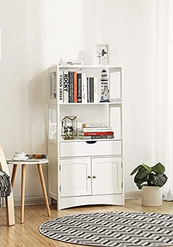 VASAGLE stort baderomsskap, m. 2 drer, 1 skuff og 2 pne hyller - hvit MDF