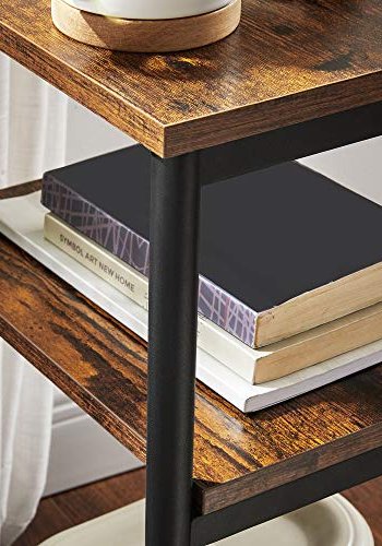 VASAGLE sidebord, m. 2 hyller, rektangulre - rustikk brun sponplate og sort stl (34x30)