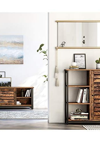 VASAGLE Schrank, mit 1 Lamellentür und 4 Einlegeböden – rustikale braune Spanplatte und schwarzer Stahl