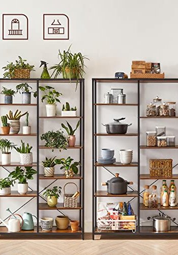 VASAGLE bokhylle, m. 9 hyller - rustikk brun sponplate og sort stl