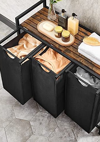 VASAGLE skittentyskurv, m. 3 uttrekkbare uttakbare vaskeposer, 1 hylle - svart stoff og sort stl