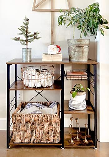 VASAGLE kjkkenhylle, m. 6 kroker, trdkurv og 5 hyller - rustikk brun sponplate og sort stl