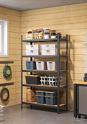 SONGMICS hylle for verktyrom, m. 5 hyller - naturlig MDF og sort stl