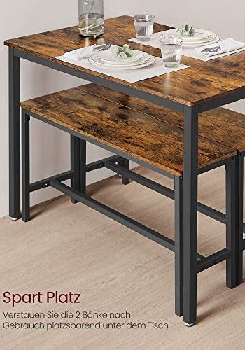VASAGLE spisebord med 2 benker - rustikk brun sponplate og sort stl