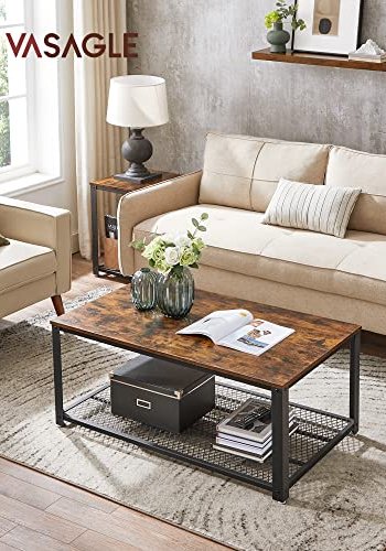 VASAGLE salongbord, m. 1 hylle, rektangulr - rustikk brun sponplate og sort stl (60,2x106,2)