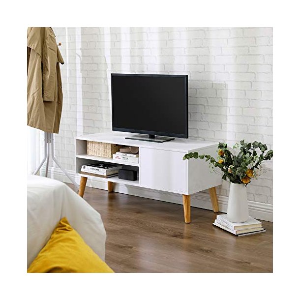 TV-bord, m. 1 lge og 1 hylde - hvid spnplade og natur tr