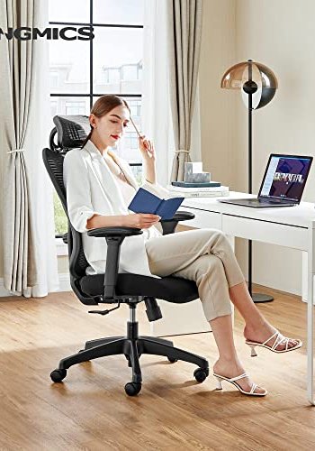 SONGMICS Kontorsstol, ergonomisk skrivbordsstol, datorstol, ntstol, justerbart svankstd och nackstd, 150 kg, hjdjusterbar, svart OBN063B01
