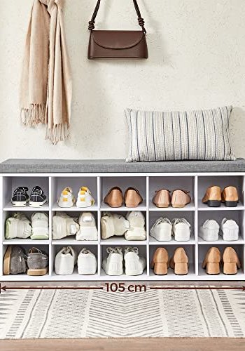 VASAGLE benk, med gr pute og 15 rom for sko - hvit sponplate (105x30)